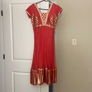 Peach anarkali dress with gold print